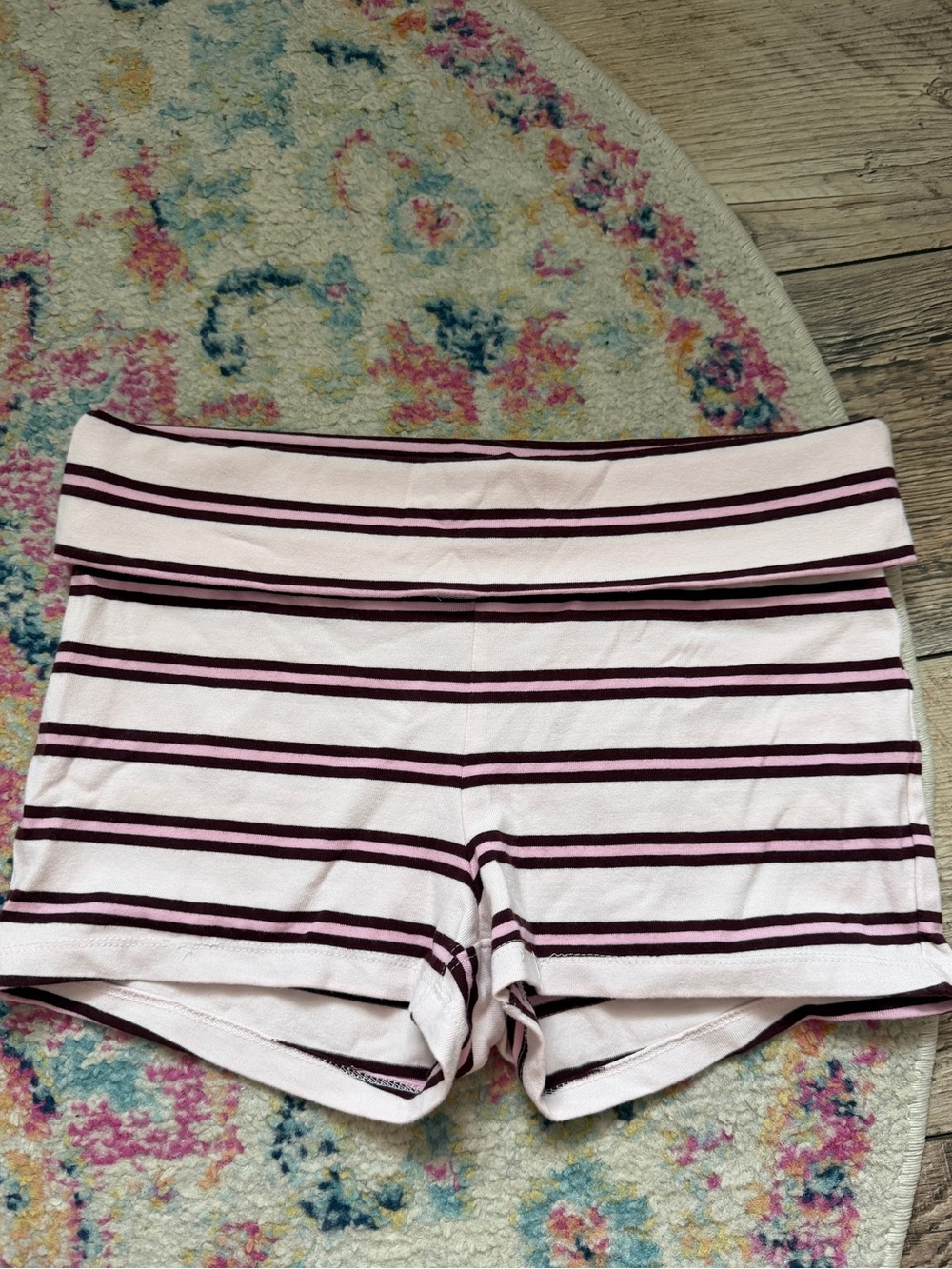 Pink Striped Fold-Over Waist Shorts